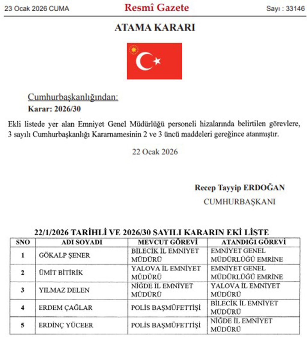 3 İlin Emniyet Müdürü Değişti