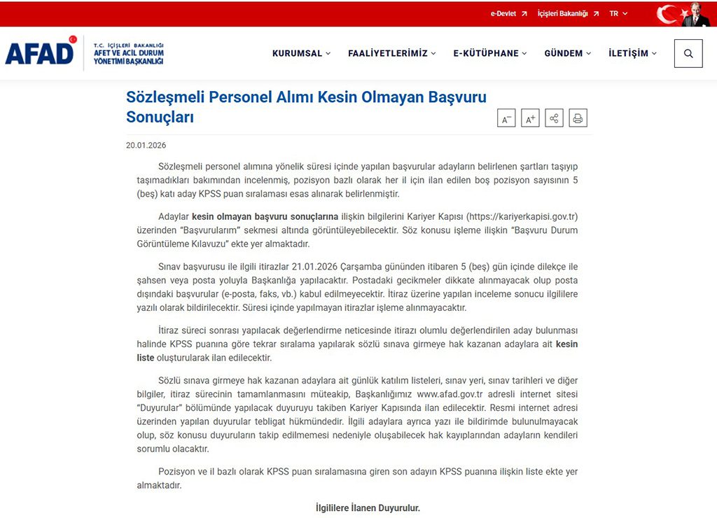 AFAD 473 Personel Alımı Kesin Olmayan Başvuru Sonuçları Açıklandı