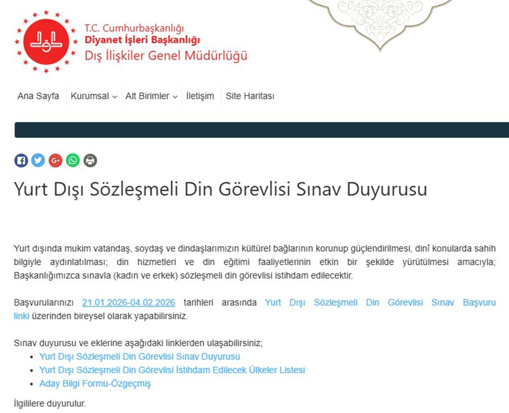 Diyanet İşleri Başkanlığı 100 Personel Alımı Genel Başvuru Şartları