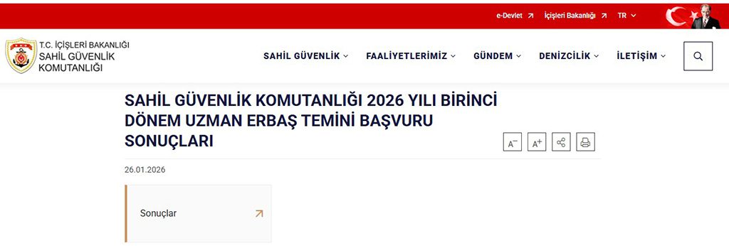 Sahil Güvenlik Komutanlığı 350 Uzman Erbaş Alımı Sonuçları Açıklandı