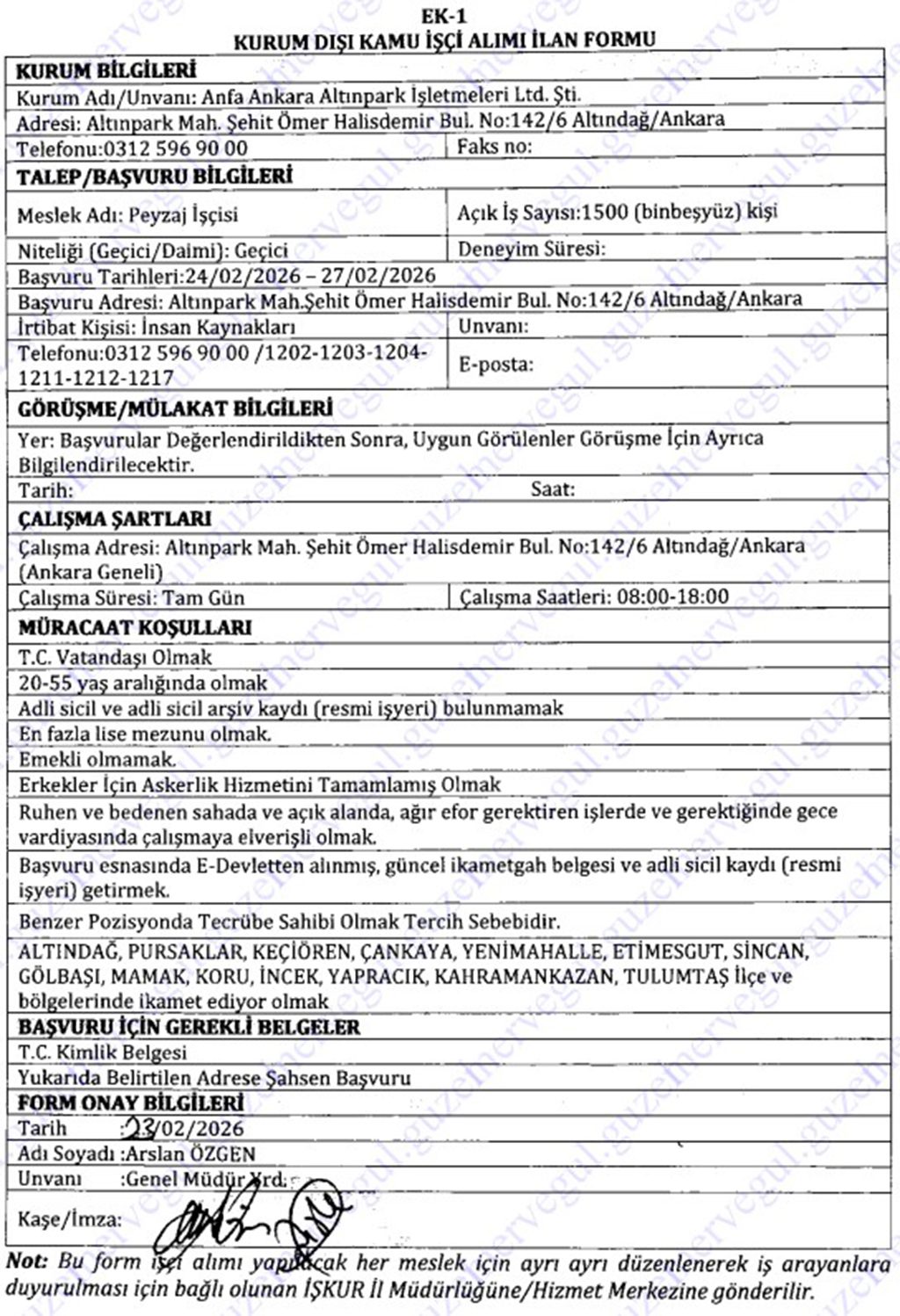 Ankara Büyükşehir Belediyesi ANFA 1.500 Geçici İşçi Alımı İş İlanı Bilgileri