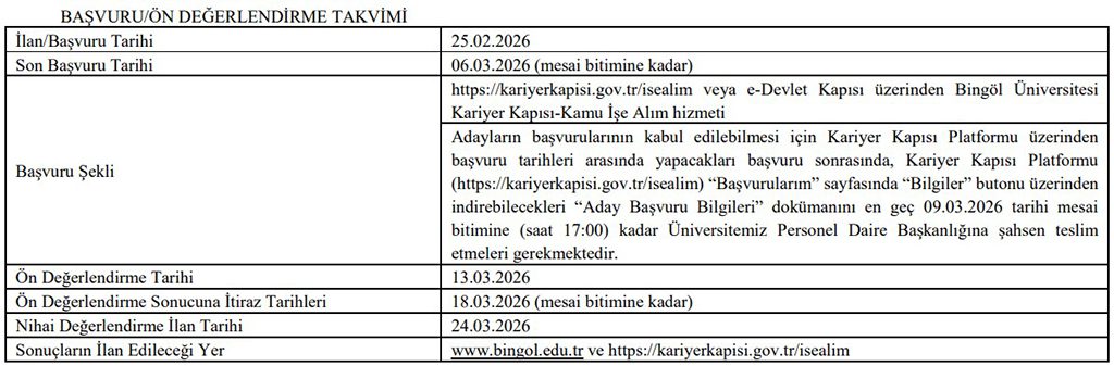 Bingöl Üniversitesi 26 Sözleşmeli Personel Alımı Başvuru Nasıl Yapılır ve Başvuru Tarihleri