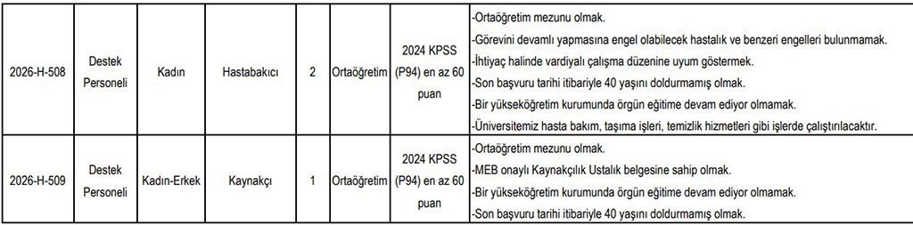 Necmettin Erbakan Üniversitesi 34 Personel Alımı Kadro Dağılımı Ek-4