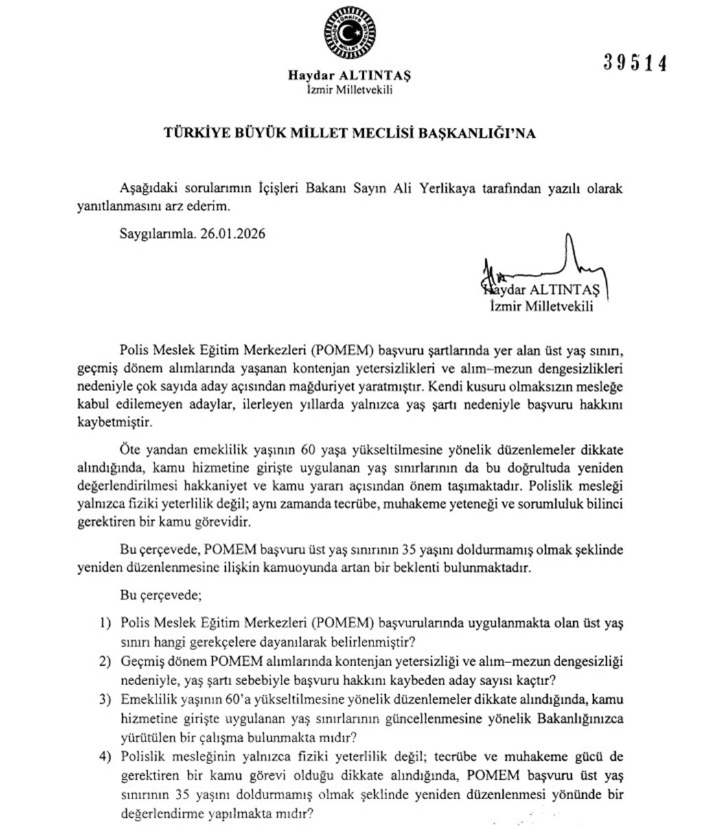 POMEM Polis Alımı Yaş Şartının 35'e Yükseltilmesi Talebi Meclis'e Sunuldu