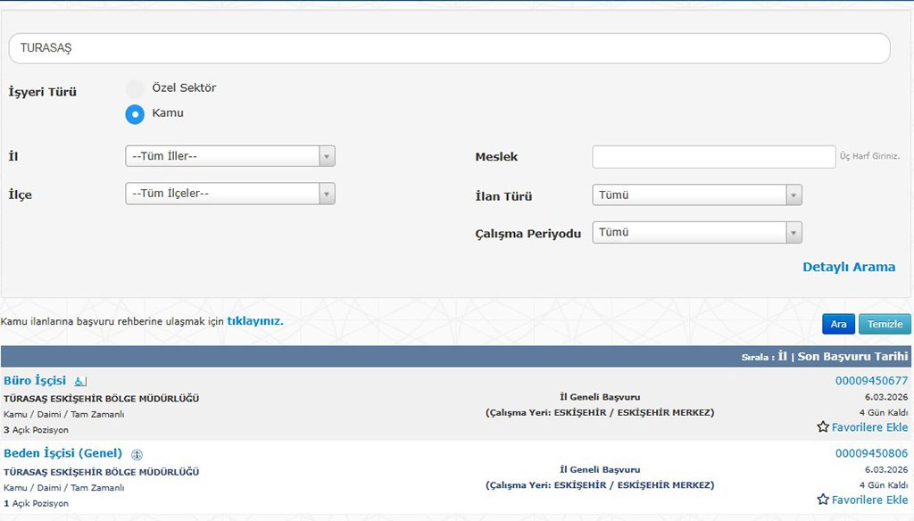 TÜRASAŞ 4 Daimi İşçi Alımı Başvuru Şartları
